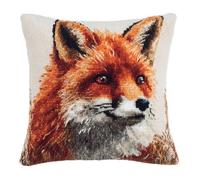 Stamped Cross-Stitch Kit W/Printed Tapestry Canvas - Red Fox 17.7X17.7In(45X45Cm) Stamped Cross-Stitch Cushion Embroidery Kits Set Beginners For Creative Home Décor - Needlework Kit For Adul