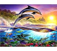 Stamped Cross Stitch Kit with Fabric DIY Embroidery Kits for Beginners Children & Adults with 11CT Printed Pattern Animal Dolphin 40 * 50cm
