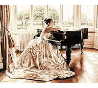 Stamped Cross Stitch Kits-Easy Patterns Embroidery Crafts Cross-Stitch Supplies Needlework 16x20 inch-Piano Girl