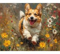 Stamped Cross Stitch Kits, Excited Corgi Chasing, Needlepoint Counted Cross Kits for Beginners, Embroidery Kits Arts Home Decor(11CT No Frame,16x20 inch)
