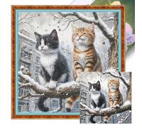 Stamped Cross Stitch Kits for Adults Beginners,Cat on Winter Branch 11CT Printed DIY Canvas Pattern, Easy Needlepoint Embroidery Kit Supplies, Home Wall Decor Art Craft Gift 15.75x15.75inch