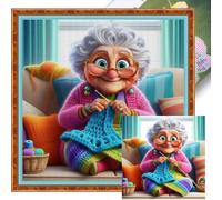 Stamped Cross Stitch Kits for Adults Beginners,Granny Knitting 11CT Printed DIY Canvas Pattern, Easy Needlepoint Embroidery Kit Supplies, Home Wall Decor Art Craft Gift 19.7 * 19.7inch