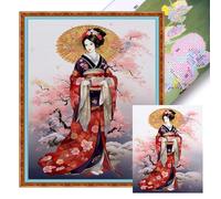 Stamped Cross Stitch Kits for Adults Beginners,Japanese Geisha 11CT Printed DIY Canvas Pattern, Easy Needlepoint Embroidery Kit Supplies, Home Wall Decor Art Craft Gift 15.75x19.69inch