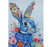 Stamped Cross Stitch Kits for Adults Beginners, Rabbits and Flowers 40X50Cm DIY Cross Stitch Patterns Kits Printed Dimensions Needlepoint Kits,Crafts Embroidery Kits for Home Decor Adult CRA
