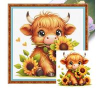 Stamped Cross Stitch Kits for Adults Beginners,Yak and Flowers 18CT Printed DIY Canvas Pattern, Easy Needlepoint Embroidery Kit Supplies, Home Wall Decor Art Craft Gift 9.84x9.84inch