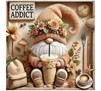 Stamped Cross Stitch Kits for Adults - Gnome Coffee Embroidery Kits for Beginners Adults,11 CT Patterns Dimensions Counted Cross Stitch Kits for Arts Craft Kits 13.8x13.8 inch