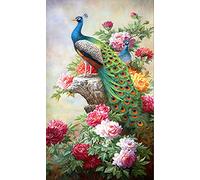 Stamped Cross Stitch Kits for Adults Peony Flower Peacock Beginner-Counted Cross Stitch Kit 11CT Pre-Printed Pattern Fabric Embroidery Crafts Home Decor-16x20 inch