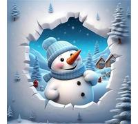 Stamped Cross Stitch Kits for Beginners Adults 11CT 3 Strands Needlepoint Printed 15.75x15.75 inch Winter Snowman B Embroidery Kits(11CT Without Frame)