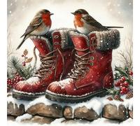 Stamped Cross Stitch Kits for Beginners Adults 11CT 3 Strands Needlepoint Printed 16x16 Inch Boots with Robin Embroidery Kits(11CT Without Frame)