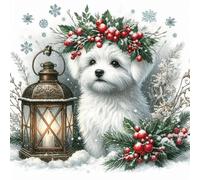 Stamped Cross Stitch Kits for Beginners Adults 11CT 3 Strands Needlepoint Printed 16x16 Inch Christmas Puppy I Embroidery Kits(11CT Without Frame)