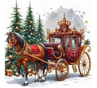 Stamped Cross Stitch Kits for Beginners Adults 11CT 3 Strands Needlepoint Printed 16x16 Inch Seasonal Carriage Embroidery Kits(11CT Without Frame)