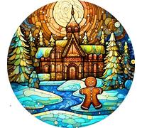 Stamped Cross Stitch Kits for Beginners Adults 14CT 2 Strands Needlepoint Printed 15.75x15.75 inch Stained Glass Gingerbread Man Embroidery Kits(14CT Without Frame)