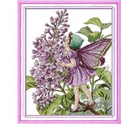 Stamped Cross Stitch Kits for Beginners Adults with Pattern Funny UK Purple Fairy Flower 11ct DIY Embroidery Crafts for Needle Point Starter Kit Home Decor Holiday Gift（16×20inch)