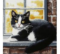 Stamped Cross Stitch Pillow Kits, Cat on the windowsill Embroidery Pillowcase 11CT Counted Needlepoint Handmade Cushion Cover Cross Stitch Cushion Cover Embroidery Kit Pillow Cases 18x18inch