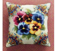 Stamped Cross Stitch Pillow Kits Posy of Pansies 17.7X17.7In(45X45Cm) 11Ct Pre-Printed DIY Cross Stitch Cushion Pillow Case Cover Embroidery Kit for Adults Needlepoint Handmade Cushion for H