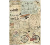 Stamperia A4 Rice Paper Around The World Bicycle, Multicolour, One Size