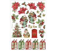 Stamperia A4 Rice Paper - Christmas Poinsettias, Stockings, and Holiday Decorations for Decoupage and Crafting