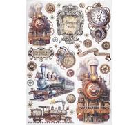 Stamperia A4 Rice Paper for Decoupage - "Train" - Vintage Locomotive Design