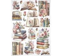 Stamperia A4 Rice Paper - Vintage Books and Flowers Design for Decoupage and Crafting