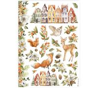 Stamperia A4 Rice Paper - Vintage Town and Woodland Creatures