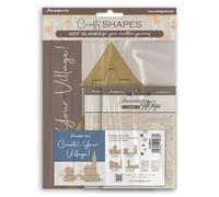 Stamperia - Crafty Shapes and Decorative Chips for Scrapbooks, Albums, and Bullet Journals, Create Your Village, Perfect for Crafts and Gifting (4 x Crafty Shapes, 2 x Decorative Chips) (Silent Sea)