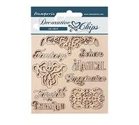Stamperia Decorative Chips-Magic Forest-Writing and Plates, Multicoloured, 14 x 14 cm