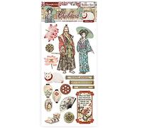 Stamperia International Stamperia-Adhesive Sir Vagabond in Japan, Paper, Red, Teal, Brown, 17 Shapes