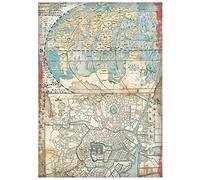 Stamperia International Stamperia-Rice Paper-Sir Vagabond in Japan-Map, Red, Teal, Brown, A4