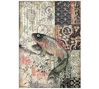 Stamperia International Stamperia-Rice Paper-Sir Vagabond in Japan-Mechanical Fish, Red, Teal, Brown, A4