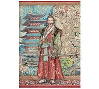 Stamperia International Stamperia-Rice Paper-Sir Vagabond in Japan-Samurai, Red, Teal, Brown, A4