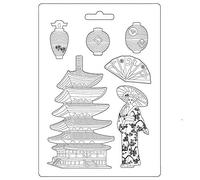 Stamperia International Stamperia-Soft Mould-Sir Vagabond in Japan-Pagoda, White, A4