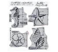Stampers Anonymous Nautical Blueprint Tim Holtz Cling Mounted Stamp Set, Blue