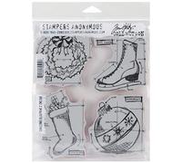 Stampers Anonymous Tim Holtz Cling Rubber Stamp Set 7-inch x 8.5-inch, Christmas Blueprints #2
