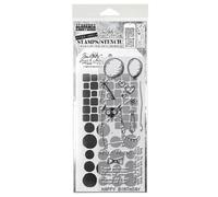 Stamper's Anonymous Tim Holtz Tiles Circles Party Cat Mixed Media Stamp and Stencil Set THMM109