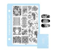 Stamping Plates - Manicure Tip Art Press Molds | Stainless Steel Nail Design Stamp Transfer Template with Lace and Bow Patterns for Creative Printing | Accessories - Salon Home Practice Weddi