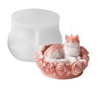 Stampo Per Candle Making Con Gatto Su Di Rose | Stampos In Silicone Fai Da Te Resina, Gesso, Sapone E Cioccolato | Stampo Decorativo Per E Creazioni Artigianali