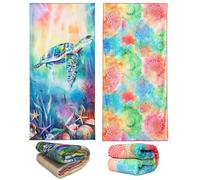 stampringt Extra Large Cute Tie Dye Sea Turtle Beach Towels Set of 2 Pack for Girls, Big Oversized Thick Microfiber Terry Cloth Two Person Sandproof Quick Dry 30 x 60