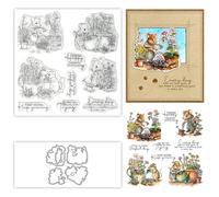 Stamps for Crafting,Cute Mouse Garden Planting Flowers Clear Stamps and Metal Cutting Dies Set with for Card Making DIY Scrapbooking Supplies Silicone Stamp Knife Mold for Albums Crafts Decor
