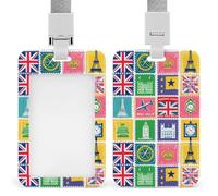 Stamps with The Union Jack Card Holder Cute ID Badge Holders Card Protector for Office Work Women Men