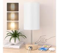 STANBOW Bedside Lamp for Bedroom, Touch Table Lamp with USB A+C Charging Ports, 3-Way Dimmable Table Night Lamps for Living Room Decor with Grey Fabric Shade (LED Bulb Included)