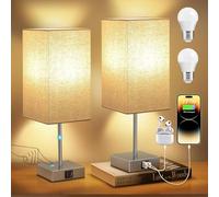 STANBOW Bedside Lamps Set of 2, Pair of Touch Lamps Bedside with USB A+C Charging Ports, 3-Way Dimmable Table Lamps for Living Room Bedroom with Grey Fabric Shade (2 LED Bulbs Included)