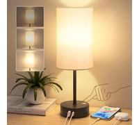 STANBOW Bedside Lamps, Touch Lamp Bedside with USB A+C Charging Ports, 3-Way Dimmable LED, Table Lamp for Living Room Bedroom Gift with Beige Shade-Black Base (LED Bulb Included)