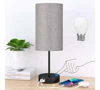 STANBOW Bedside Lamps, Touch Lamps Bedside with USB A+C Charging Ports, 3-Way Dimmable LED, Table Lamps for Living Room Bedroom Gift with Gray Shade-Black Base (LED Bulb Included)