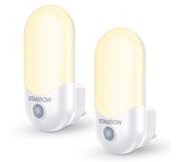 STANBOW Night Light Plug in Wall, 2 Pack Motion Sensor Night Light, 3000K Warm White Plug in Night Light for Hallway, Stairs, Kitchen, Bedroom and