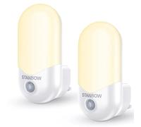 STANBOW Night Light Plug in Wall, 2 Pack Motion Sensor Night Light, ON/Off/AUTO Modes, 1W 60LM 3000K Warm White LED Night Light for Hallways, Stairs, Kitchen, Bedroom