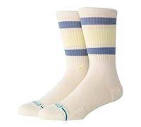 STANCE Boyd Crew Socks Butter White Blue Striped Patterned Calf Large