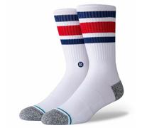 STANCE BOYD CREW SOCKS.NEW STRIPED BLUE WHITE ARCH SUPPORT CUSHIONED CALF W26