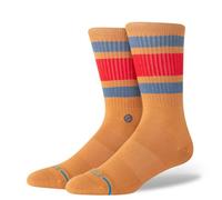 Stance Boyd Crew Socks Tan Brown Striped Patterned Calf Large