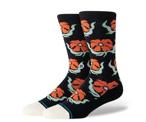 Stance Broadcast Crew Socks Black Floral Patterned Calf