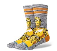 Stance C3PO Crew Socks Star Wars Robot Grey Gold Striped Patterned Calf Large